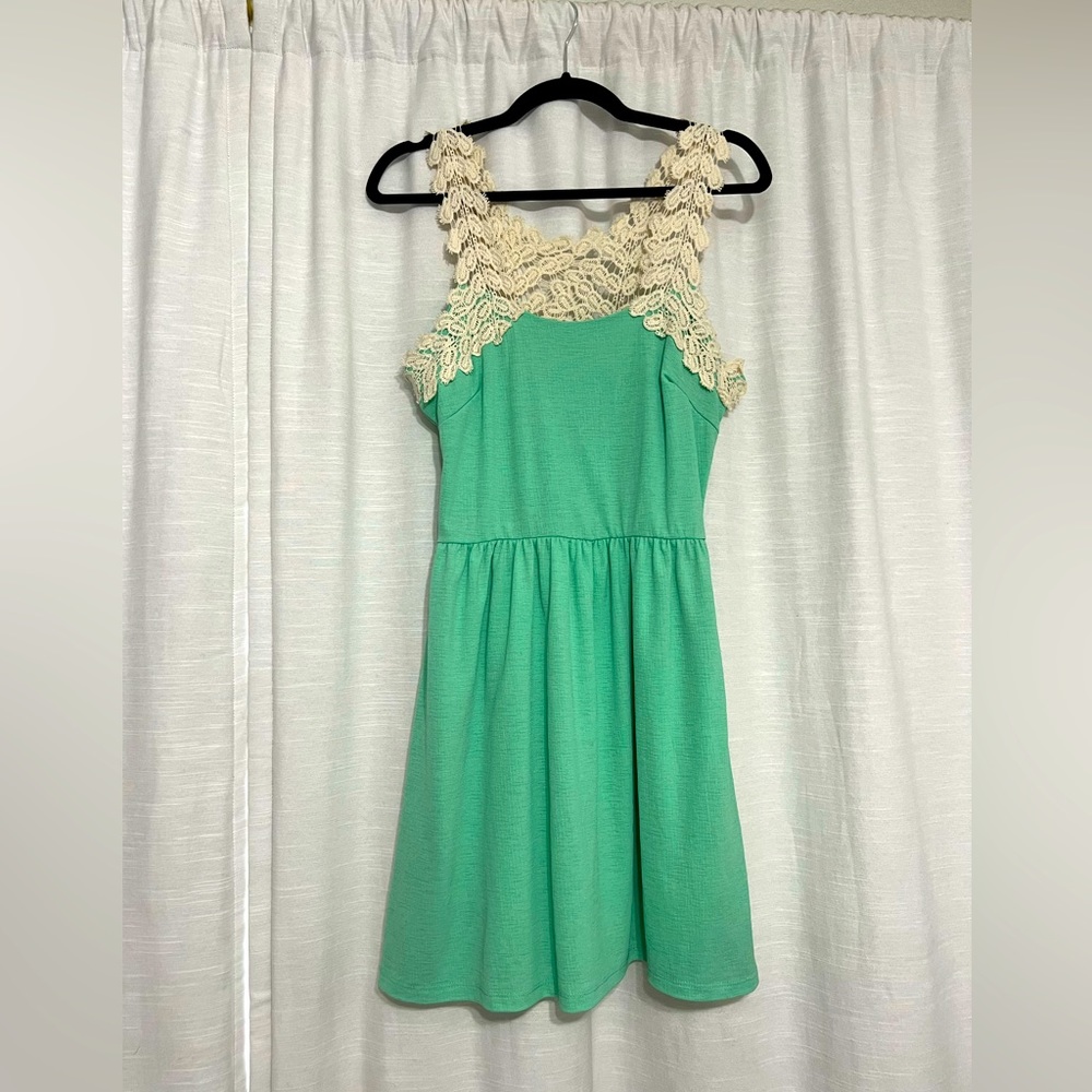 Dina Be, sea foam crocheted dress